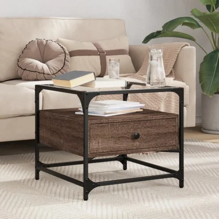 Mesa de centro con puertas de vidrio marrón roble 50x50x45 cm de , Mesas de centro - Ref: Foro24-846053, Precio: 69,99 €, Des...