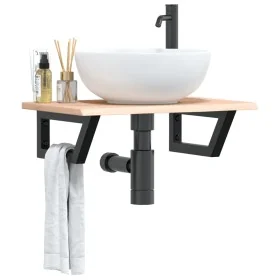 Estante de lavabo de pared de acero y madera maciza de roble de , Tocadores de baño - Ref: Foro24-3302543, Precio: 60,96 €, D...