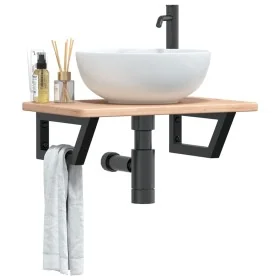 Estante de lavabo de pared de acero y madera maciza de roble de , Tocadores de baño - Ref: Foro24-3302335, Precio: 67,72 €, D...