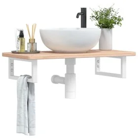 Estante de lavabo de pared de acero y madera maciza de roble de , Tocadores de baño - Ref: Foro24-3302328, Precio: 68,23 €, D...