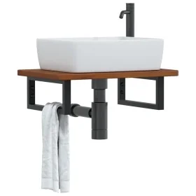 Estante de lavabo de pared de acero y madera maciza de roble de , Tocadores de baño - Ref: Foro24-3302349, Precio: 73,29 €, D...