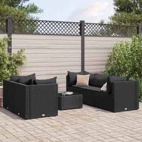 Set muebles de jardín 6 piezas y cojines ratán sintético negro de , Conjuntos de jardín - Ref: Foro24-3308019, Precio: 471,61...