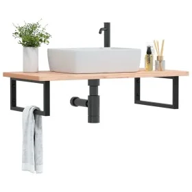 Estante de lavabo de pared de acero y madera maciza de haya de , Tocadores de baño - Ref: Foro24-3302433, Precio: 109,81 €, D...