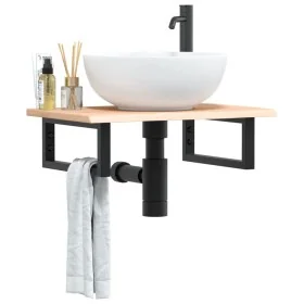 Estante de lavabo de pared de acero y madera maciza de roble de , Tocadores de baño - Ref: Foro24-3302541, Precio: 60,16 €, D...