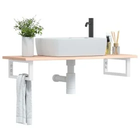 Estante de lavabo de pared de acero y madera maciza de roble de , Tocadores de baño - Ref: Foro24-3302548, Precio: 81,83 €, D...