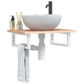 Estante de lavabo de pared de acero y madera maciza de roble de , Tocadores de baño - Ref: Foro24-3302560, Precio: 72,35 €, D...