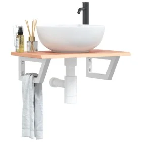 Estante de lavabo de pared de acero y madera maciza de roble de , Tocadores de baño - Ref: Foro24-3302562, Precio: 71,92 €, D...