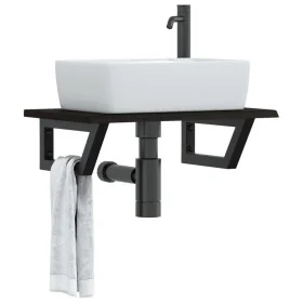 Estante de lavabo de pared de acero y madera maciza de roble de , Tocadores de baño - Ref: Foro24-3302583, Precio: 70,25 €, D...