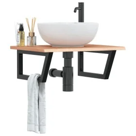 Estante de lavabo de pared de acero y madera maciza de roble de , Tocadores de baño - Ref: Foro24-3302607, Precio: 88,33 €, D...