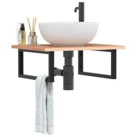 Estante de lavabo de pared de acero y madera maciza de roble de , Tocadores de baño - Ref: Foro24-3302605, Precio: 89,43 €, D...
