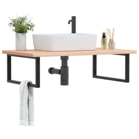 Estante de lavabo de pared de acero y madera maciza de haya de , Tocadores de baño - Ref: Foro24-3302517, Precio: 124,87 €, D...