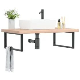 Estante de lavabo de pared de acero y madera maciza de roble de , Tocadores de baño - Ref: Foro24-3302473, Precio: 161,45 €, ...