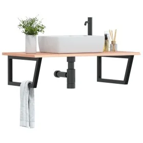 Estante de lavabo de pared de acero y madera maciza de roble de , Tocadores de baño - Ref: Foro24-3302651, Precio: 99,52 €, D...