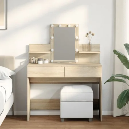 Tocador con LED color roble Sonoma 100x40x130 cm de , Tocadores para dormitorios - Ref: Foro24-848201, Precio: 150,75 €, Desc...