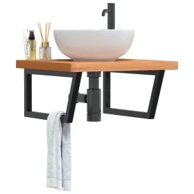 Estante de lavabo de pared de acero y madera maciza de haya de , Tocadores de baño - Ref: Foro24-3302515, Precio: 107,96 €, D...