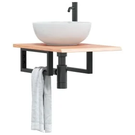 Estante de lavabo de pared de acero y madera maciza de roble de , Tocadores de baño - Ref: Foro24-3302557, Precio: 70,01 €, D...