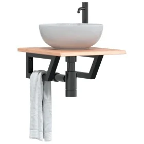 Estante de lavabo de pared de acero y madera maciza de roble de , Tocadores de baño - Ref: Foro24-3302555, Precio: 78,23 €, D...