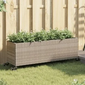 Jardinera con ruedas y 3 maceteros ratán PE gris 107x32x38 cm de , Maceteros y jardineras - Ref: Foro24-366421, Precio: 70,99...