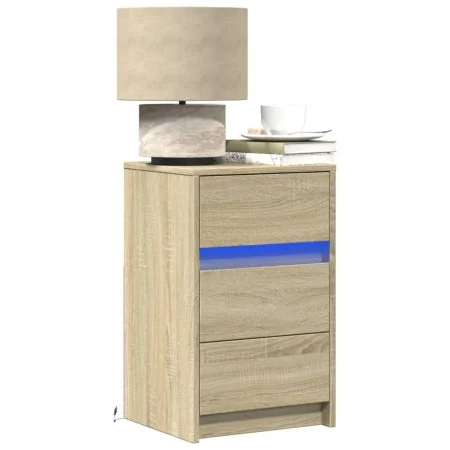 Mesita de noche con luces LED madera de ingeniería roble Sonoma de , Mesitas de noche - Ref: Foro24-852014, Precio: 66,17 €, ...