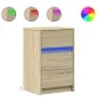 Mesita de noche con luces LED madera de ingeniería roble Sonoma de , Mesitas de noche - Ref: Foro24-852014, Precio: 66,17 €, ...