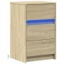 Mesita de noche con luces LED madera de ingeniería roble Sonoma de , Mesitas de noche - Ref: Foro24-852014, Precio: 66,17 €, ...
