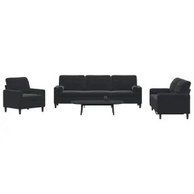 Juego de sofás con cojines 3 piezas terciopelo negro by , Sofas - Ref: Foro24-3278456, Price: 689,08 €, Discount: %