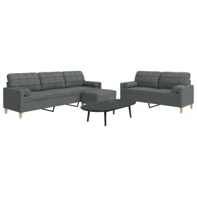 Juego de sofás 3 pzas con reposapiés y cojines tela gris claro de , Sofás - Ref: Foro24-3278344, Precio: 545,33 €, Descuento: %