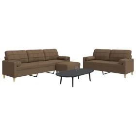 Juego de sofás 3 pzas con reposapiés y cojines tela marrón de , Sofás - Ref: Foro24-3278346, Precio: 574,05 €, Descuento: %