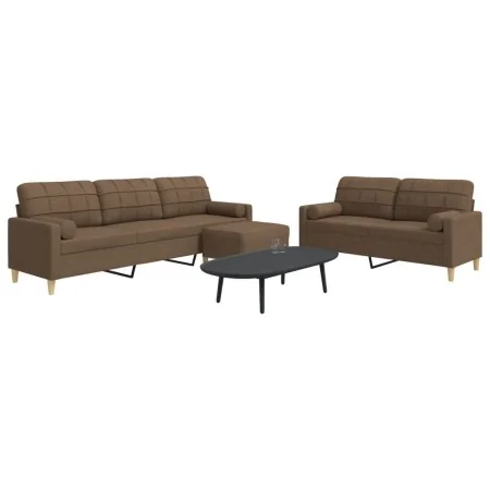 Juego de sofás 3 pzas con reposapiés y cojines tela marrón by , Sofas - Ref: Foro24-3278346, Price: 574,05 €, Discount: %