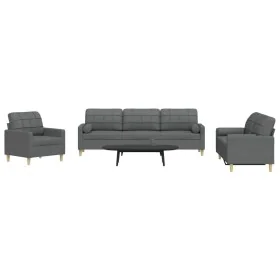 Juego de sofás con cojines 3 piezas tela gris oscuro de , Sofás - Ref: Foro24-3278304, Precio: 624,72 €, Descuento: %