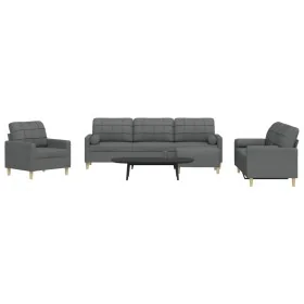 Juego de sofás 4 pzas con reposapiés y cojines tela gris oscuro de , Sofás - Ref: Foro24-3278312, Precio: 676,63 €, Descuento: %
