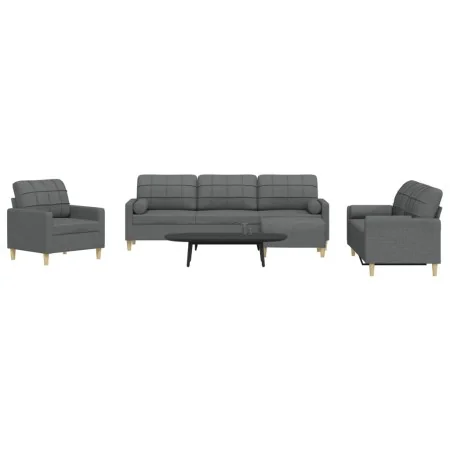 Juego de sofás 4 pzas con reposapiés y cojines tela gris oscuro by , Sofas - Ref: Foro24-3278312, Price: 676,63 €, Discount: %