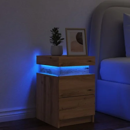 Mesilla de noche con LED madera marrón roble 35x39x55 cm de , Mesitas de noche - Ref: Foro24-857656, Precio: 70,53 €, Descuen...