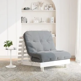 Futón sofá cama con colchón madera maciza blanco 90x206x11 cm de , Futones - Ref: Foro24-846762, Precio: 228,79 €, Descuento: %
