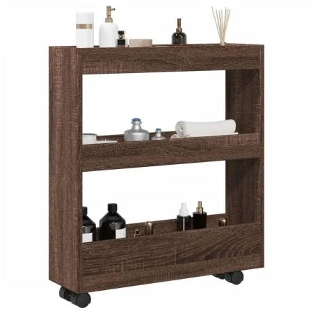 Carro de almacenaje estrecho 3 niveles madera marrón roble de , Carros de cocina y comedor - Ref: Foro24-855247, Precio: 49,5...