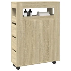 Armario de baño estrecho con ruedas madera roble Sonoma de , Taquillas y armarios de almacenamiento - Ref: Foro24-855270, Pre...