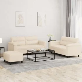 Juego de sofás con cojines 3 piezas tela microfibra beige de , Sofás - Ref: Foro24-3202325, Precio: 590,66 €, Descuento: %