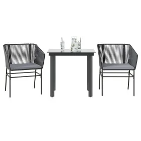 Set comedor jardín 3 pzas cojines ratán sintético vidrio negro de , Conjuntos de jardín - Ref: Foro24-3334611, Precio: 244,03...