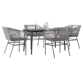 Juego comedor jardín 5 pzas cojines ratán sintético vidrio gris de , Conjuntos de jardín - Ref: Foro24-3334529, Precio: 429,7...