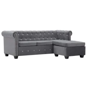 Sofá Chesterfield en L tapizado terciopelo gris 199x142x72 cm de , Sofás - Ref: Foro24-247145, Precio: 675,24 €, Descuento: %