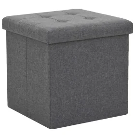 Taburete plegable con almacenaje lino sintético gris oscuro de , Taburetes y sillas plegables - Ref: Foro24-247077, Precio: 2...
