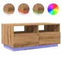 Mesa de centro con luces LED roble artesanal 90x49x40 cm de , Mesas de centro - Ref: Foro24-857711, Precio: 120,92 €, Descuen...