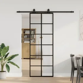 Puerta corredera con juego herrajes negro 76x205 cm ESG vidrio de , Puertas - Ref: Foro24-3375790, Precio: 242,36 €, Descuent...