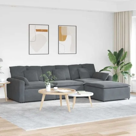 Sofá modular con reposapiés y cojines gris oscuro de , Unidades para sofás seccionales - Ref: Foro24-3321070, Precio: 836,11 ...