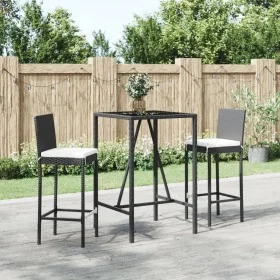 Mesa y taburetes altos jardín 3 piezas y cojines ratán PE negro de , Conjuntos de jardín - Ref: Foro24-3187641, Precio: 250,0...