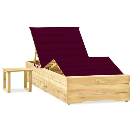 Tumbona de jardín con mesa y cojín de madera de pino impregnada de , Tumbonas - Ref: Foro24-3065963, Precio: 168,12 €, Descue...