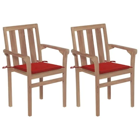Sillas de jardín 2 unidades con cojines rojo madera de teca de , Sillas de jardín - Ref: Foro24-3062214, Precio: 257,61 €, De...