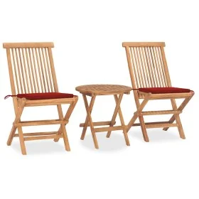 Set comedor de jardín plegable 3 piezas madera de teca cojines von , Gartensets - Ref: Foro24-3063177, Preis: 175,86 €, Rabat...
