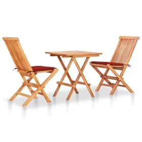 Set de bistró 3 pzas con cojines rojos madera maciza teca von , Gartensets - Ref: Foro24-3063231, Preis: 200,47 €, Rabatt: %