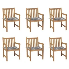 Sillas de jardín 6 uds madera maciza teca cojines cuadros gris de , Sillas de jardín - Ref: Foro24-3073045, Precio: 871,83 €,...